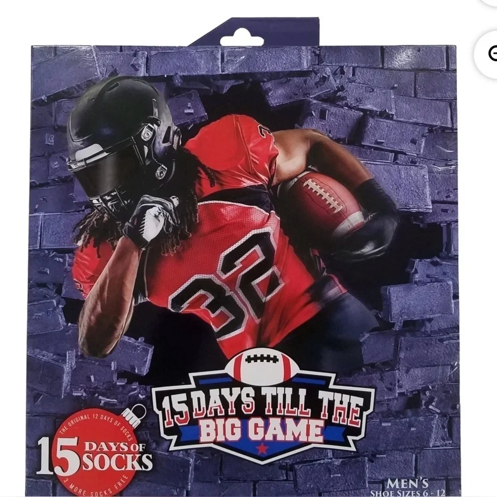 15 Days of Socks Men's Sports Themed Gift Set, Golf Or Football (Football) 6-12